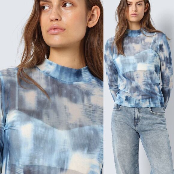 Noisy May Blue Cloud Mesh Mock Neck Top | Large - Picture 5 of 10
